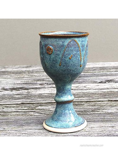 Castle Arch Pottery Ireland Handmade Wine Goblet Hand-Thrown Hand-Glazed with Unique Celtic Stamp in Ireland 7 Tall Green