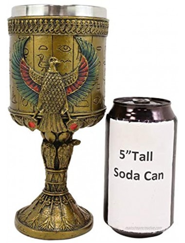 Ebros Ancient Egyptian Larger 16oz Cylindrical Wine Goblet Chalice In Golden Hieroglyphic Housing And Ornate Royal Papyrus Uraeus Cobras Sculpted Stem Base Horus Falcon God Of The Sky