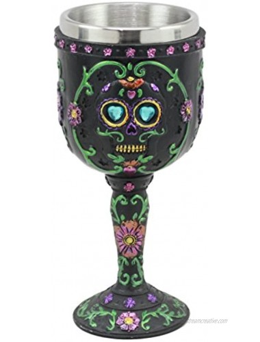 Ebros Day of The Dead Ossuary Wedding Black Sugar Skull Wine Goblet 7oz Chalice As Kitchen Decorative Halloween Party Centerpiece Accessory