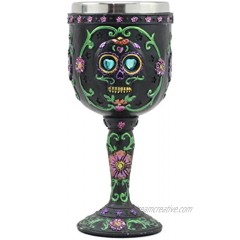 Ebros Day of The Dead Ossuary Wedding Black Sugar Skull Wine Goblet 7oz Chalice As Kitchen Decorative Halloween Party Centerpiece Accessory