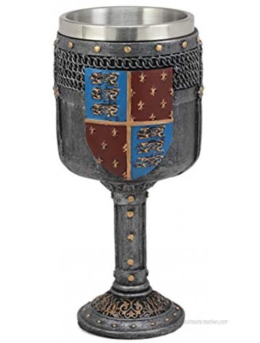 Ebros Large Renaissance Medieval Kingdom Heraldry Coat Of Arms Fleur De Lis Three Lions Shield And Swords Wine Goblet 8.25H 12oz Sturdy Wine Chalice Drink Beverage Ceremonial Cup