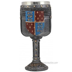 Ebros Large Renaissance Medieval Kingdom Heraldry Coat Of Arms Fleur De Lis Three Lions Shield And Swords Wine Goblet 8.25"H 12oz Sturdy Wine Chalice Drink Beverage Ceremonial Cup