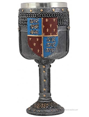 Ebros Large Renaissance Medieval Kingdom Heraldry Coat Of Arms Fleur De Lis Three Lions Shield And Swords Wine Goblet 8.25H 12oz Sturdy Wine Chalice Drink Beverage Ceremonial Cup