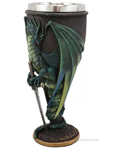 Ebros Ruth Thompson Dragon's Lair Collection Winged Dragon With Divine Sword 8oz Wine Goblet Chalice Cup Figurine Resin With Stainless Steel Liner Medieval Dungeons Dragons Alchemy Skull Blade Drake