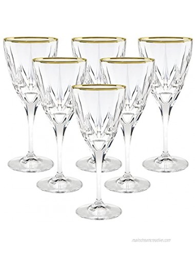 Lorren Home Trends Chic Set of 6 Red Wine Goblets with 24K Gold Trim One Size Clear
