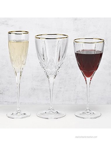 Lorren Home Trends Chic Set of 6 Red Wine Goblets with 24K Gold Trim One Size Clear