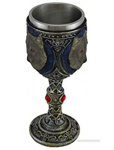 Metallic Tribal Finish Grey Wolf Head Decorative Wine Goblet
