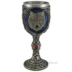 Metallic Tribal Finish Grey Wolf Head Decorative Wine Goblet