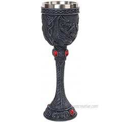 Pacific Trading Celtic Gothic Duelling Dragon Resin Wine Goblet Chalice with Stainless Steel Cup