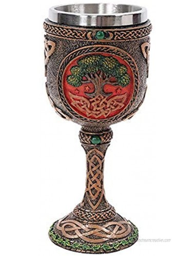 Pacific Trading Tree of Life Wine Goblet Made of Polyresin with Stainless Steel Rim