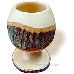 roro Handcarved Wood Goblet Chalice with Bark Live-Edge Bark