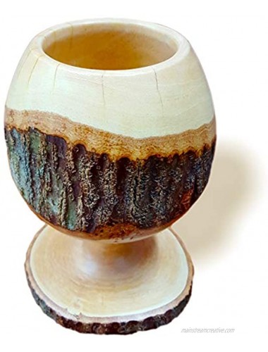 roro Handcarved Wood Goblet Chalice with Bark Live-Edge Bark