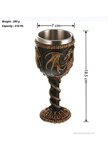 Touker Medieval Dragon Goblet Stainless Steel Skull Chalice for Wine dungeons and dragons Wine Chalice -7 oz Drinking Cup Vessel