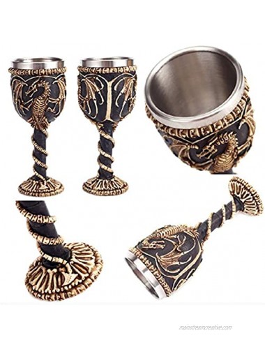Touker Medieval Dragon Goblet Stainless Steel Skull Chalice for Wine dungeons and dragons Wine Chalice -7 oz Drinking Cup Vessel