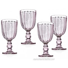Twill Red Wine Goblet Beverage Glass Cup by Godinger – Rose Pink – 10oz Set of 4
