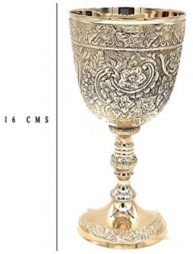 Vintage Handmade Brass King's Royal Chalice Embossed Cup 6 inch Goblet PACK OF 1