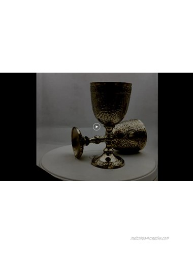 Vintage Handmade Brass King's Royal Chalice Embossed Cup 6 inch Goblet PACK OF 1