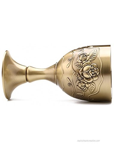 XHWine Vintage Hand-made Pure Copper Engraving Flower Pattern Shot Glass Liqueur Goblet Wine Chalice Brass 8x4cm