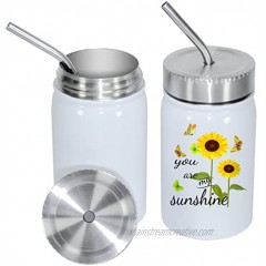 AGH Sublimation Blanks Mason Jar 17 oz Stainless Steel Wide Mouth Tumbler with Lid and Metal Straw Insulated Double Wall Iced Hot Coffee Mug for Cricut Mug Press Sublimation White 2 pack