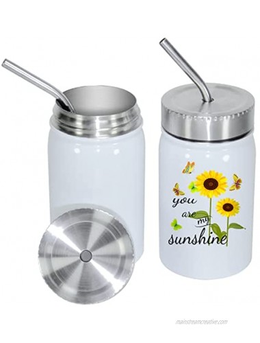 AGH Sublimation Blanks Mason Jar 17 oz Stainless Steel Wide Mouth Tumbler with Lid and Metal Straw Insulated Double Wall Iced Hot Coffee Mug for Cricut Mug Press Sublimation White 2 pack