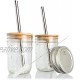 CAMPFY Reusable Boba Bubble Tea & Smoothie Cups 2 Wide Mouth Ball Mason Jars 16oz with Bamboo Lids 2 Angled-Tip Reusable Stainless Steel Boba Straws and Cleaning Brush