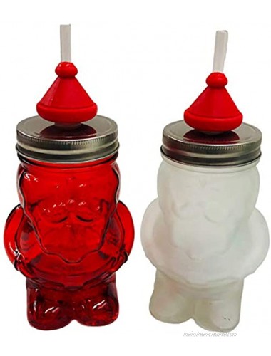 Christmas Holiday Jar Sipper Jar with Glass Straw Red and Frosted Santa