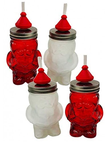Christmas Holiday Jar Sipper Jar with Glass Straw Red and Frosted Santa