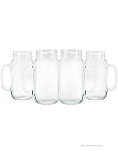 Darware Mason Jar Mugs with Handles 24oz 4-Pack; Glass Drinking Glasses for Cold Beverages Decoration Storage Party Favors Cocktails Floats Centerpieces and more