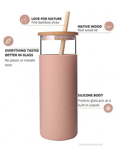 Diller Glass Tumbler with Straw 16oz Glass Water Bottle with Silicone Protective Sleeve Bamboo Lid BPA Free Amber