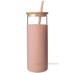 Diller Glass Tumbler with Straw 16oz Glass Water Bottle with Silicone Protective Sleeve Bamboo Lid BPA Free Amber