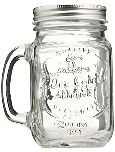 Estilo Mason Jar Mugs with Handles Old Fashioned Drinking Glass Set 6 16 oz Each Clear
