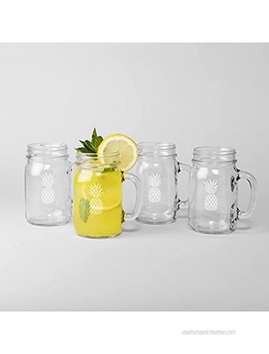 Home and Bar Essentials Pineapple Mason Style Drinking Jars with Handle 5.25” x 2.5” Clear