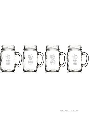 Home and Bar Essentials Pineapple Mason Style Drinking Jars with Handle 5.25” x 2.5” Clear