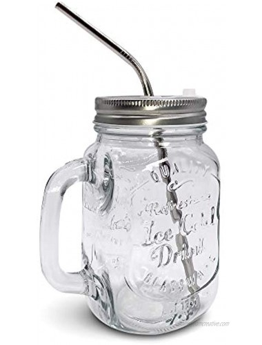 Home Suave Mason Jar Mugs with Handle Regular Mouth Lids with 2 Reusable Stainless Steel Straw Set of 2 Silver&Gold Kitchen Glass 16 oz Jars,Refreshing Ice Cold Drink & Dishwasher Safe