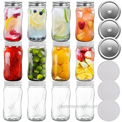 Jucoan 12 Pack 16oz Spiral Glass Drinking Jar with 12 Straw Hole Lids and Extra 12 Airtight Metal Lids Regular Mouth Ball Mason Canning Jar for Meal Prep Food Storage Jucing Smoothies