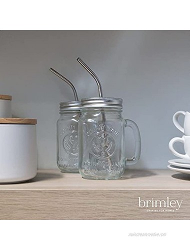 Mason Jar Mugs with Glass Handles and Metal Straws Brimley 16oz Drinking Glasses Set of 4