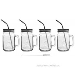 Mason Jar Mugs with Glass Handles and Metal Straws Brimley 16oz Drinking Glasses Set of 4