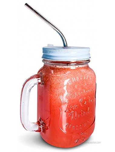 Mason Jar Mugs with Handle Regular Mouth Colorful Lids with 2 Reusable Stainless Steel Straw Set of 2 Kitchen GLASS 16 oz Jars,Refreshing Ice Cold Drink & Dishwasher Safe
