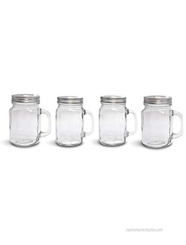Mason Jar Mugs with Handle Sets Regular Mouth Colorful Lids with Reusable Stainless Steel Straw Kitchen GLASS 16 oz Jars & Dishwasher Safe 4 Silver