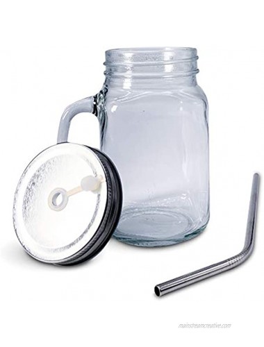 Mason Jar Mugs with Handle Sets Regular Mouth Colorful Lids with Reusable Stainless Steel Straw Kitchen GLASS 16 oz Jars & Dishwasher Safe 4 Silver