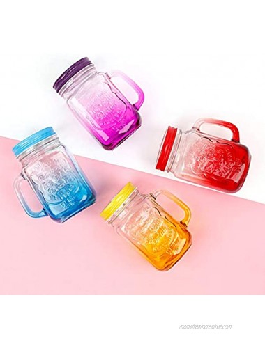 Mason Jar with Handle Set of 4 Color Mason Drinking Mug with Lids & Straws 16 oz Regular Mouth Glass Jars with 4 Straw Hole Lids 4 Extra Sealing Lid 8 Plastic Straw