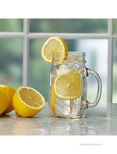 Mason jars with handle Set of 4 Mason Drinking Mug with Lids & Straws 16 OZ With 4 Straw Hole Lids 4 Reusable Stainless Steel Straw 4 Extra Sealing Lid