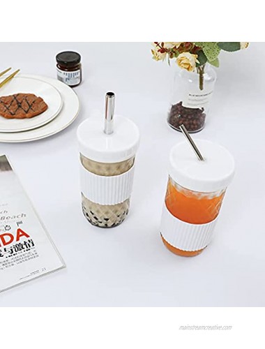 Reusable smoothie cup Boba tea cup with lid bubble tea cup glass travel cup wide mouth mason jar cup 1 piece 2 pieces 22 ounces each white）