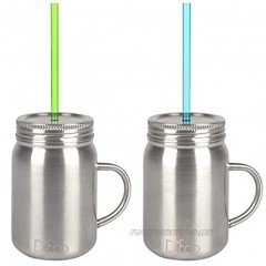 Stainless Steel Insulated Mason Jar 16 oz 2 Pack Tumblers with Lids and Straws Hot and Cold Double Wall Drinking Travel Mugs