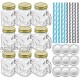 Tebery 9 Pack Old Fashioned Drinking Glass County Fair Glass Drinking Jars 16oz Mason Mugs with Handle and Straws