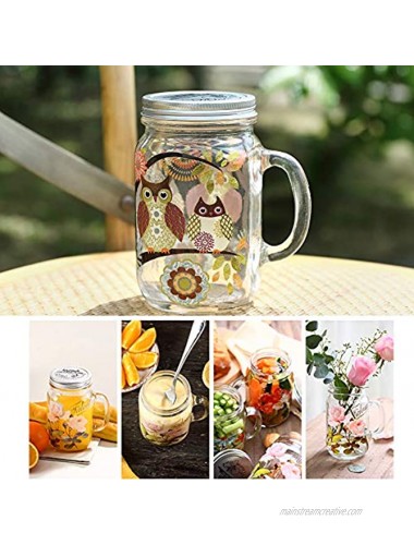 Topadorn Glass Mason Jar Beer Cup with Handle and Lid 21 oz.,Owl
