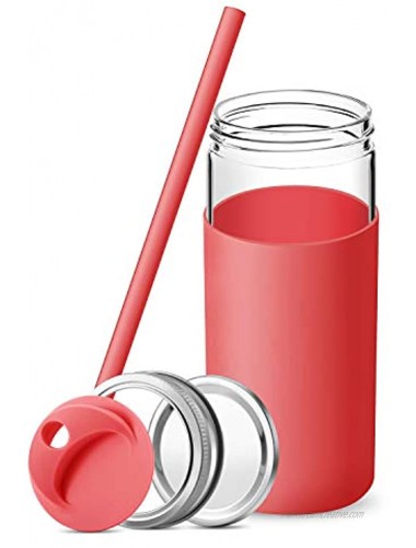 tronco 20Oz Borosilicate Glass Tumbler Bottle with Unbreakable Metal Mason Jar Style Lid and Protective Silicone Sleeve -BPA-Free