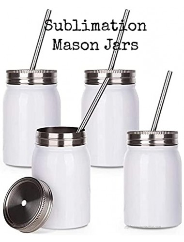 White Stainless Steel Sublimation Mason Jar Tumblers with Straws Reusable Insulated Double Wall Tumbler Mason Jars Personalized Custom Cup Gifts Mug Press Sublimate Hot Coffee Cold Water 4