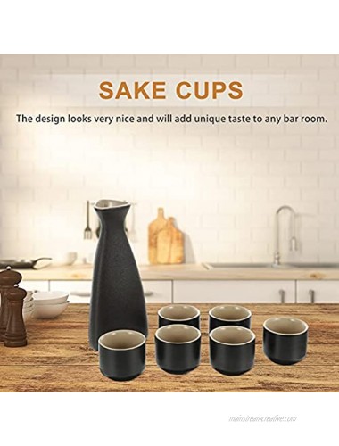 BESPORTBLE Japanese Sake Set Ceramic Saki Set with Sake Carafe 6 Sake Cups for Home Restaurant Black