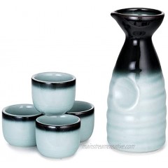 Black and Light Blue Sake Set with Ceramic Bottle and Four Cups Japanese Saki Sets for Gift Giving